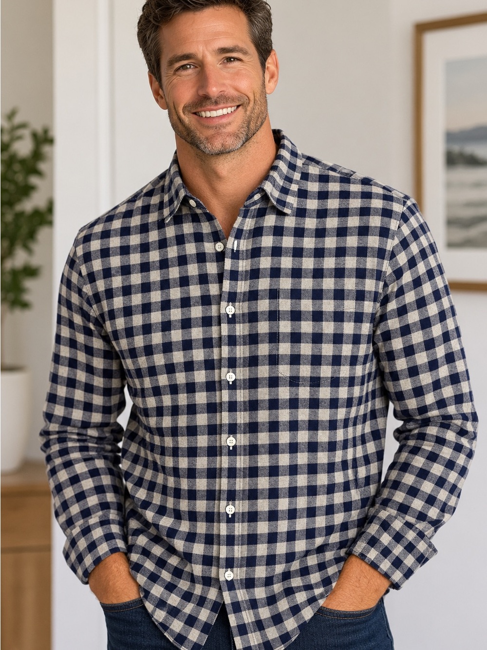 Joe Fresh Navy and Cream Check Flannel Button-Down Shirt